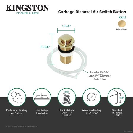 Kingston Brass Garbage Disposal Air Switch Button, Polished Brass KA212